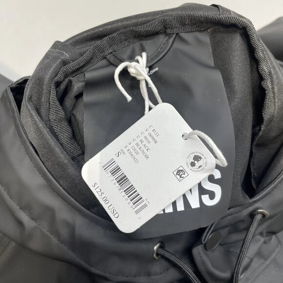 Rains Women's Rain Jacket Black Size S Long Hooded Button Front Waterproof - Picture 6 of 8